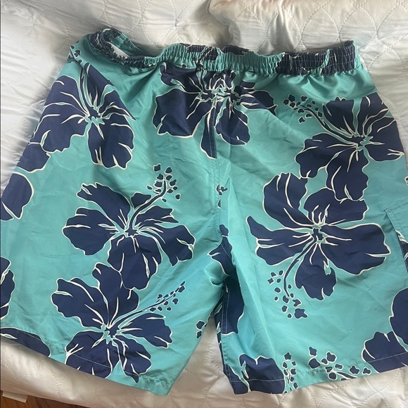 Ralph Lauren Turquoise and Navy Hibiscus Swim Shorts - Picture 3 of 5